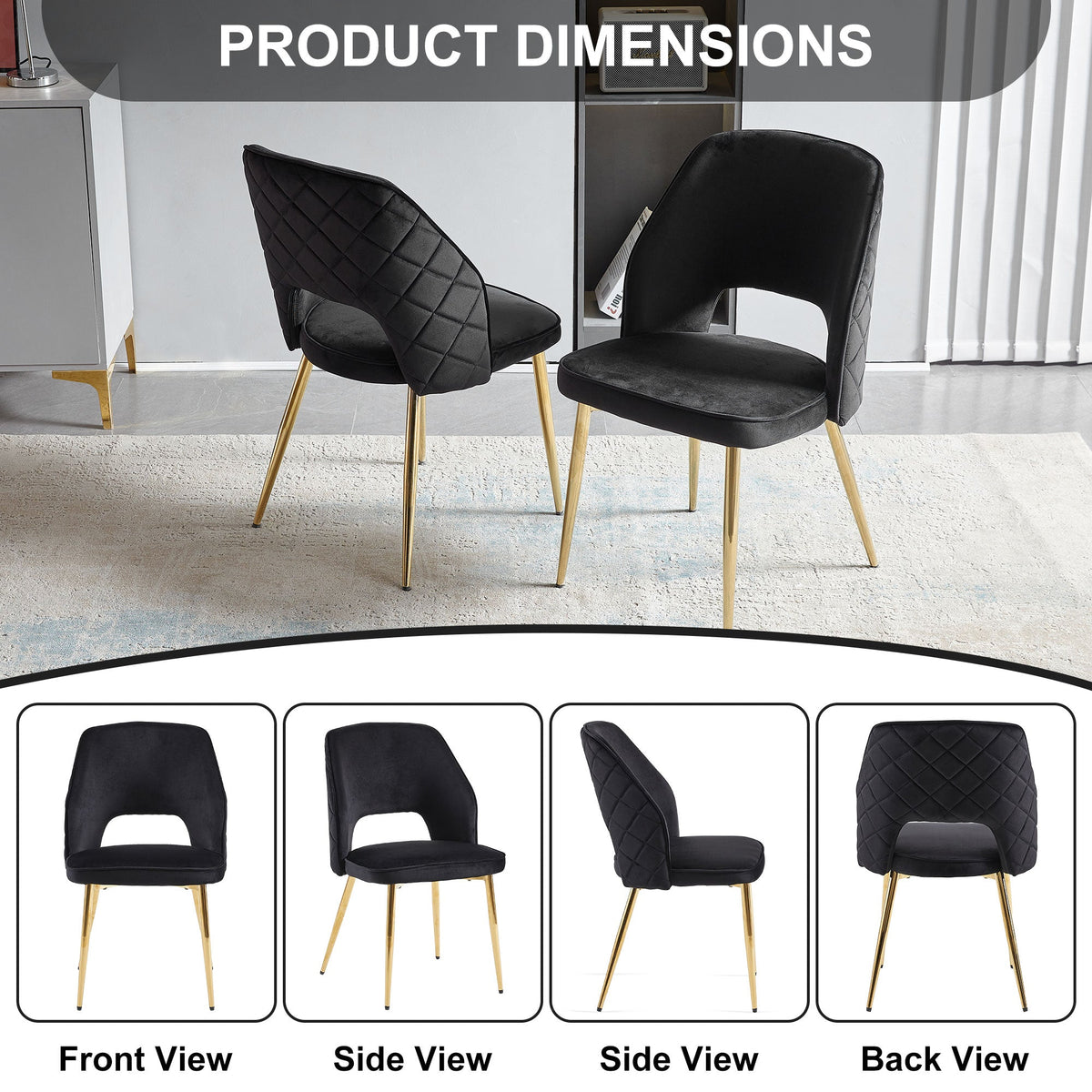 Black Velvet Dining Chairs Set of 4 with Gold Legs