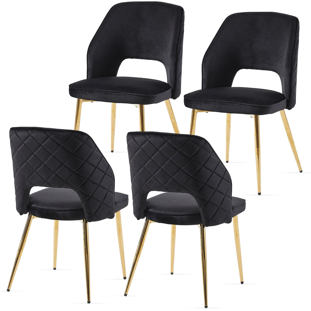 Black Velvet Dining Chairs Set of 4 with Gold Legs