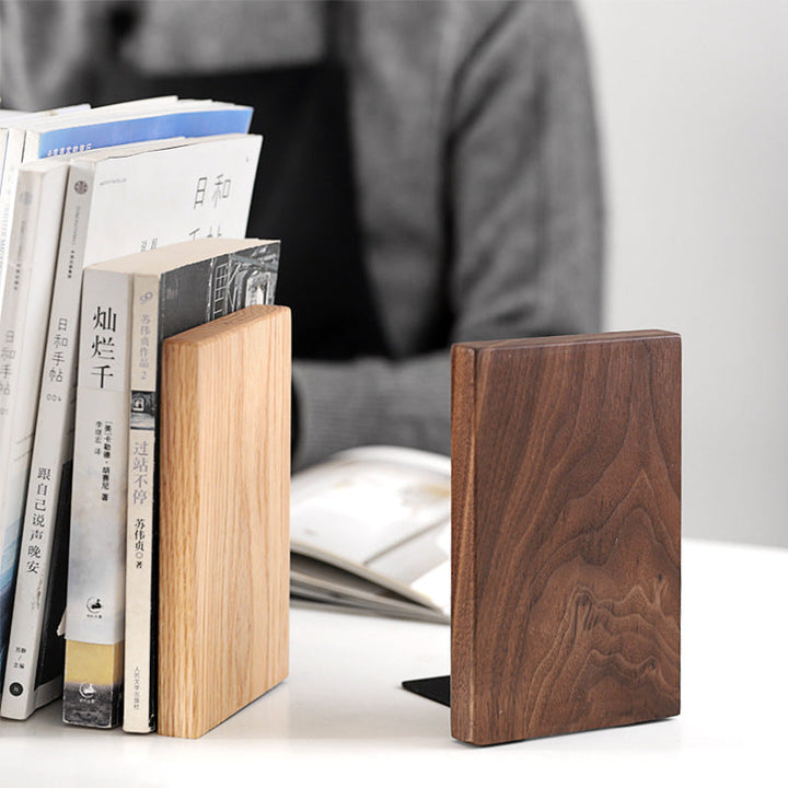 Black Walnut Wood Bookend - Solid Wood Bookstand Duo