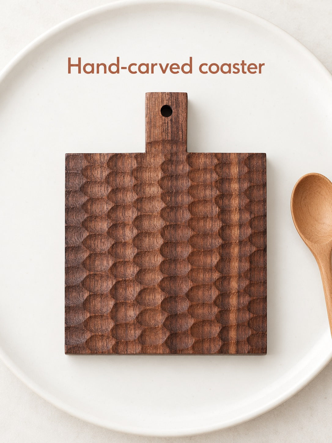 Handmade Black Walnut Coaster with Honeycomb Carving