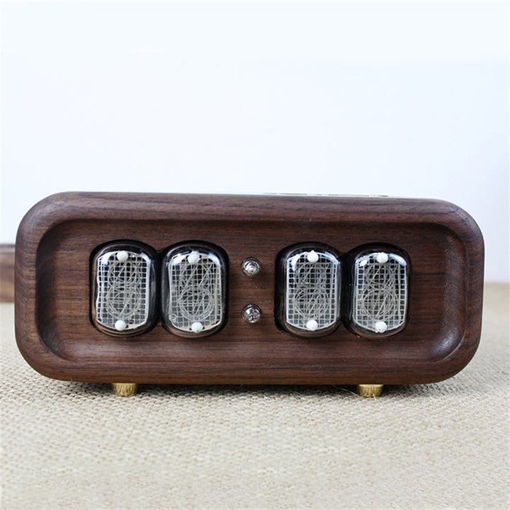Black Walnut Digital Tube Clock With Warm Retro Glow
