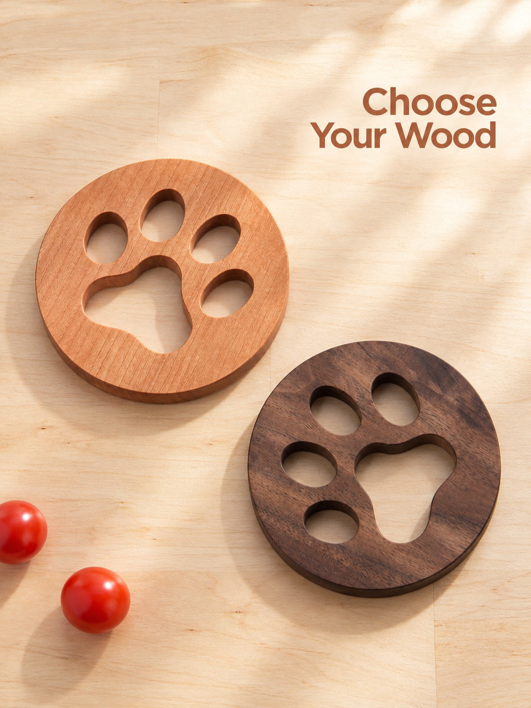 Black Walnut Tea Coaster Solid Wood Paw Print Cup Mat