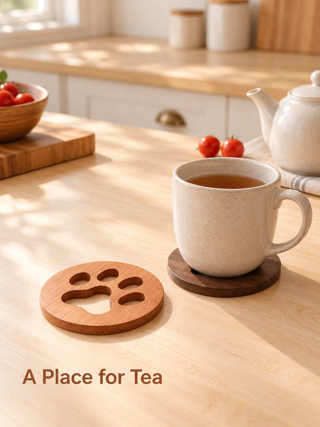 Black Walnut Tea Coaster Solid Wood Paw Print Cup Mat