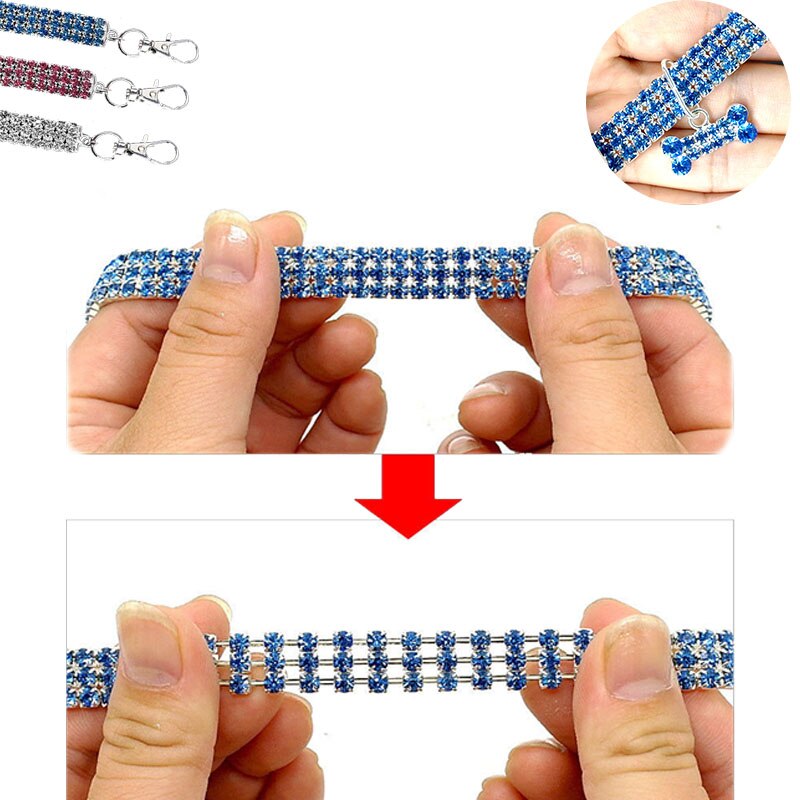 Rhinestone Pet Collar with Bone Charm for Small Pets