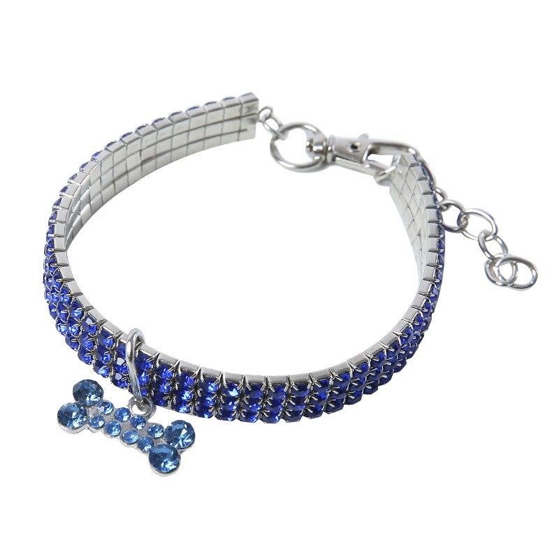 Rhinestone Pet Collar with Bone Charm for Small Pets