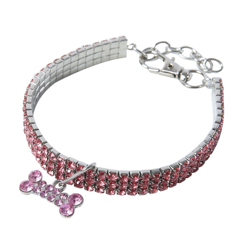 Rhinestone Pet Collar with Bone Charm for Small Pets