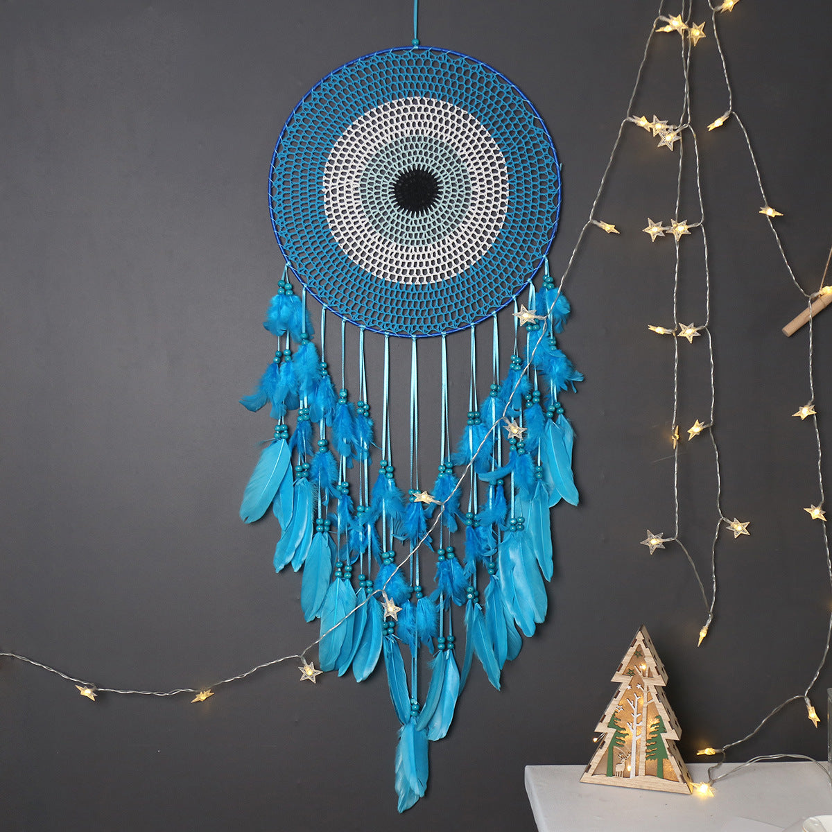 Blue Dream Catcher Wall Decor for Bohemian Bedrooms