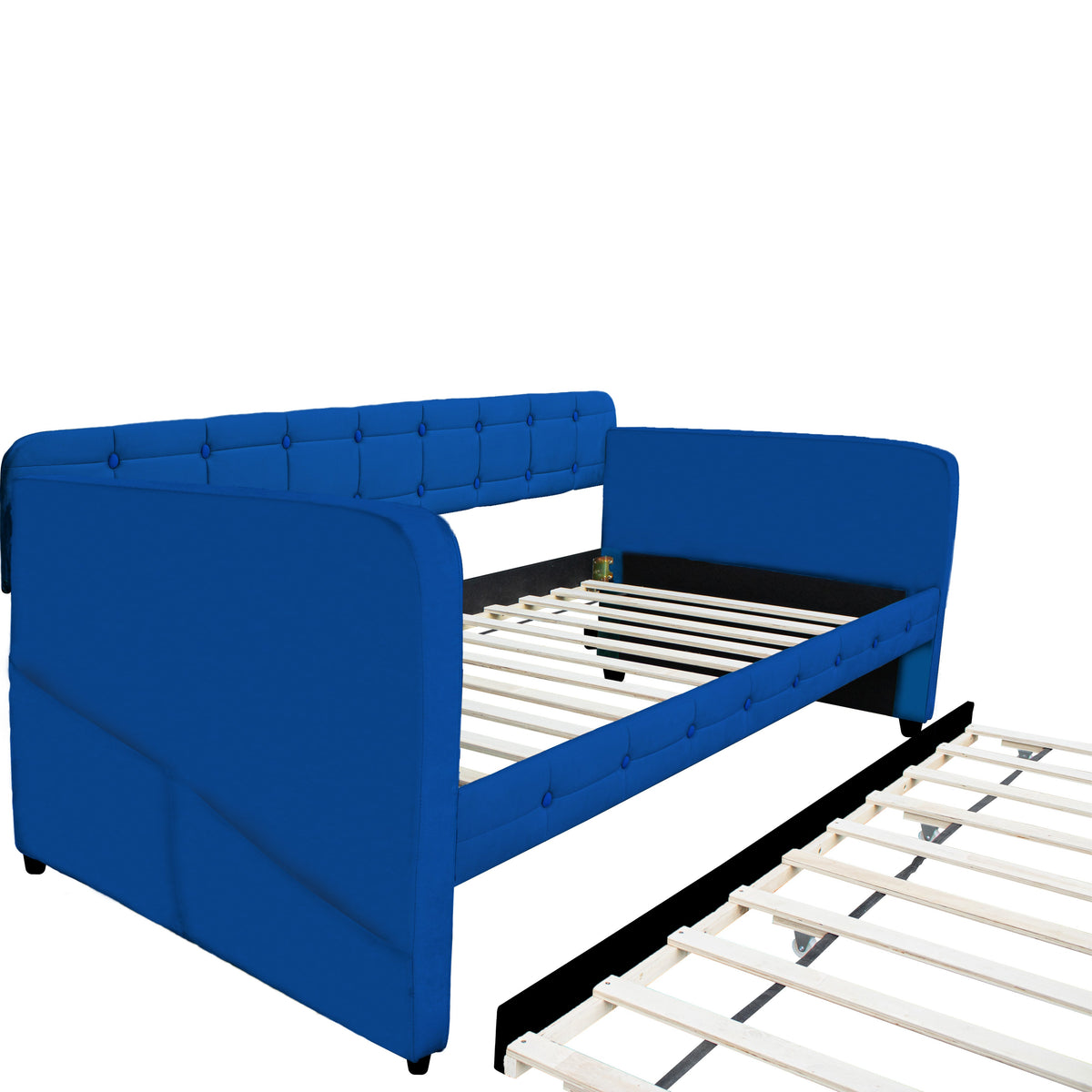 Full Size Blue Velvet Daybed with Pull-Out Trundle