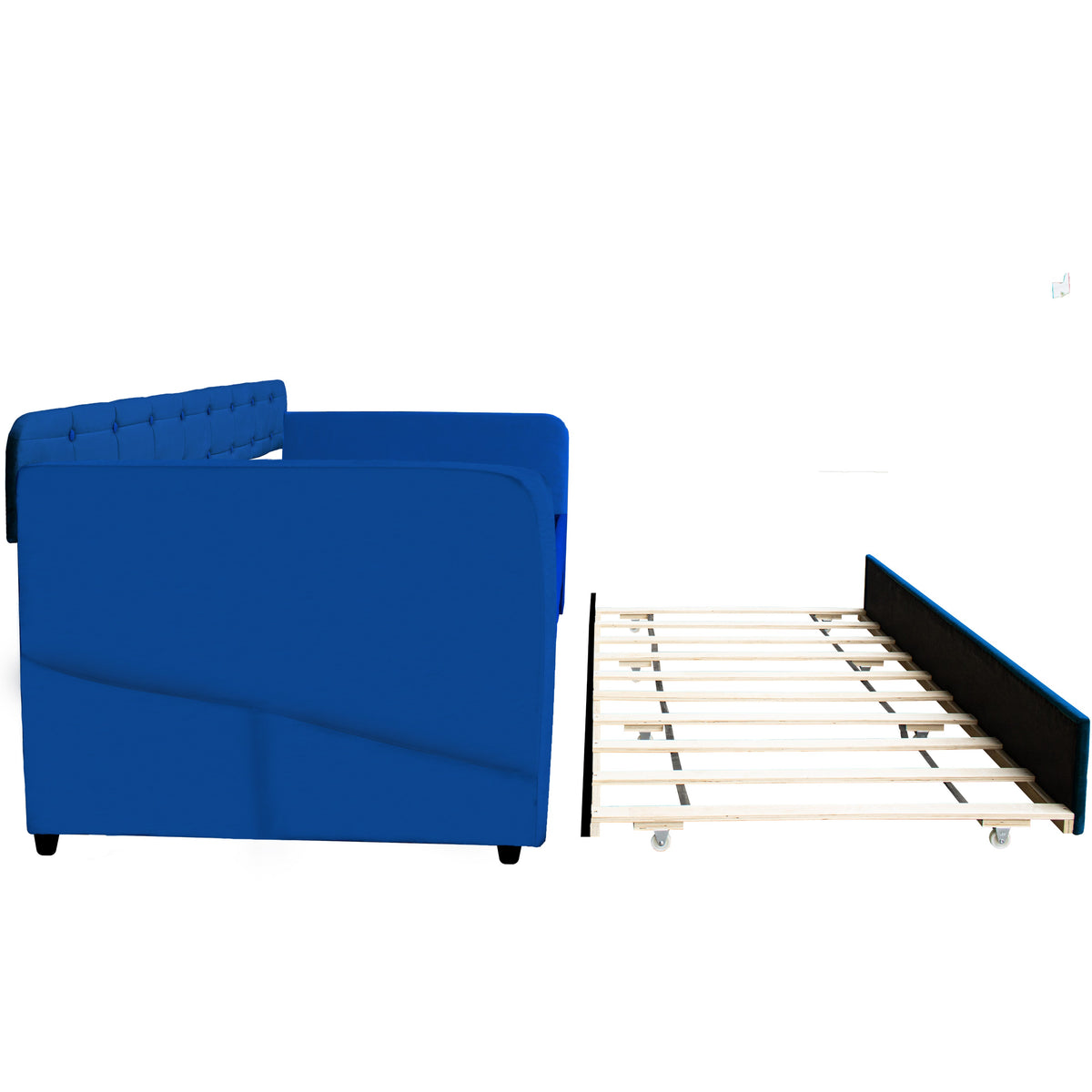 Full Size Blue Velvet Daybed with Pull-Out Trundle