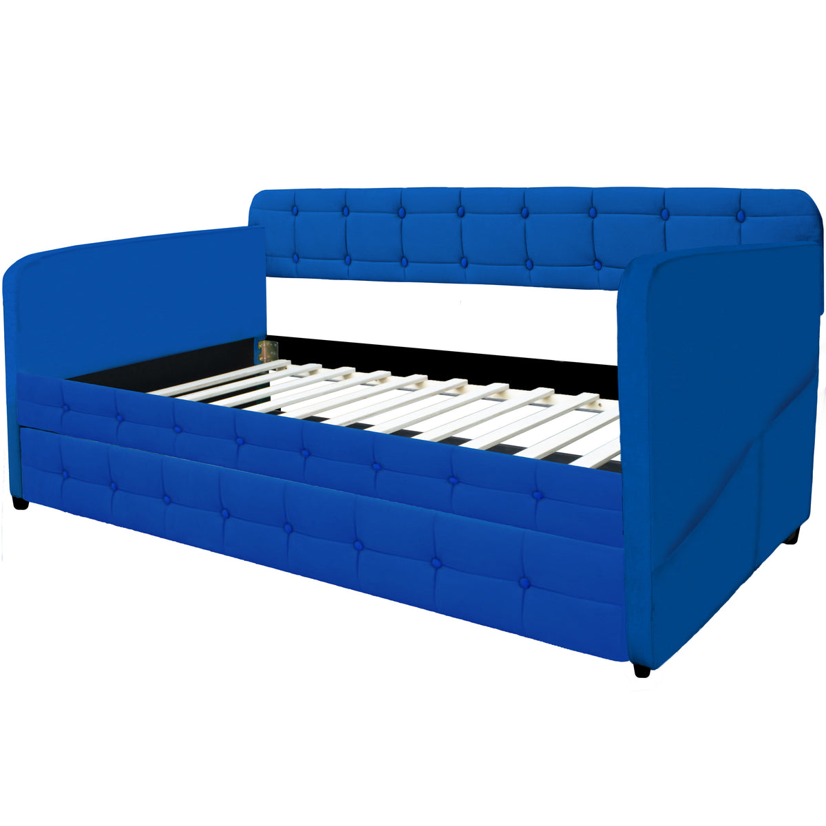 Full Size Blue Velvet Daybed with Pull-Out Trundle