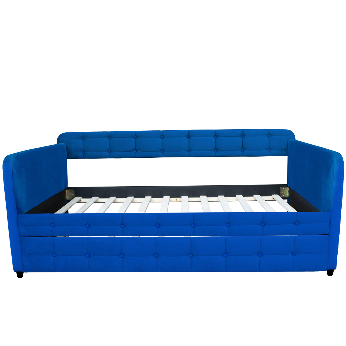 Full Size Blue Velvet Daybed with Pull-Out Trundle