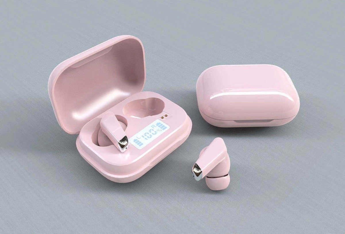 Half-In-Ear Wireless Earbuds with LED Battery Case