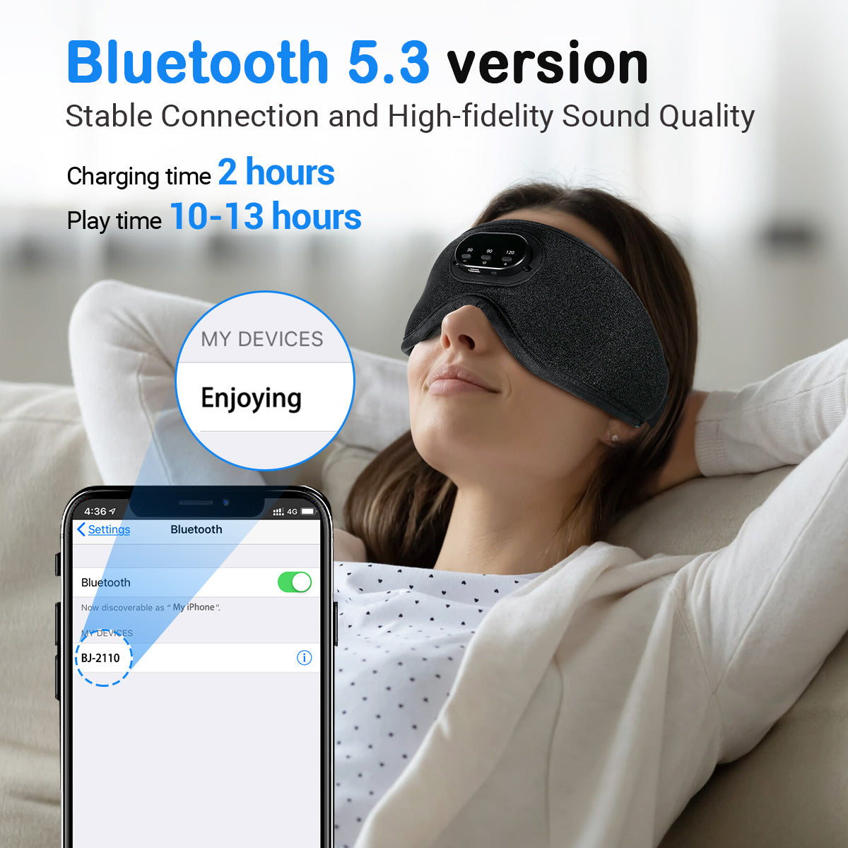 Bluetooth Sleep Mask with White Noise and Full Blackout