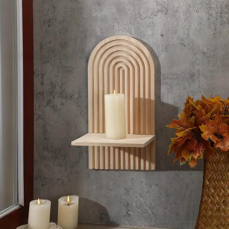 Wooden Arched Wall Shelf for Warm Two-Tier Display