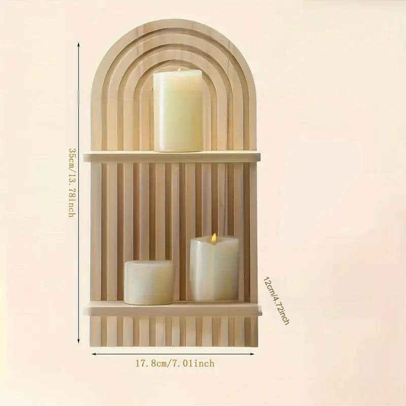 Wooden Arched Wall Shelf for Warm Two-Tier Display