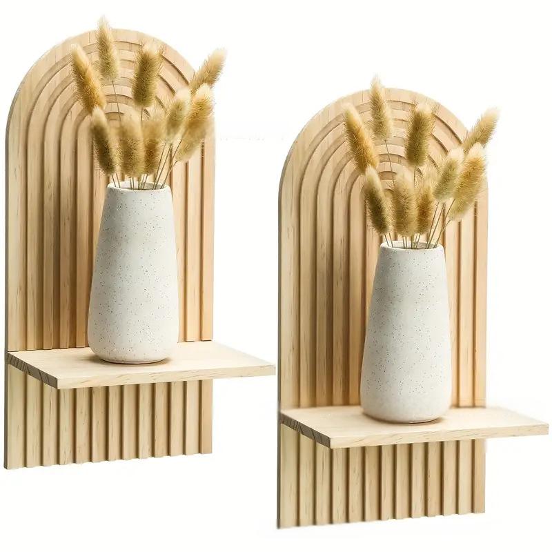 Wooden Arched Wall Shelf for Warm Two-Tier Display
