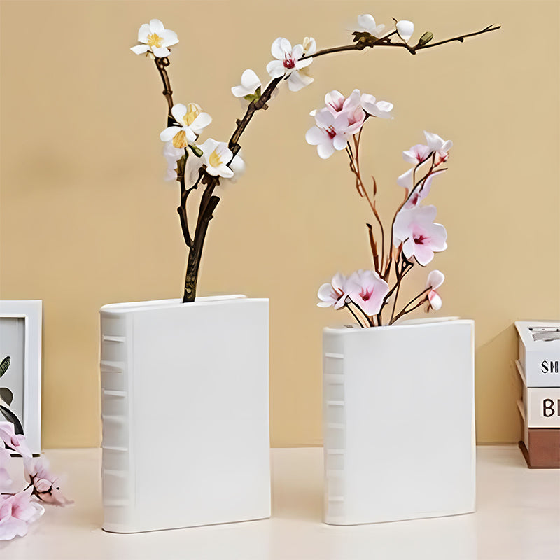 Book Vase Ceramic Holder for Elegant Home Shelf Decor
