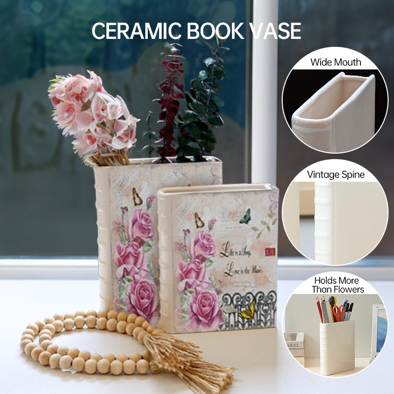 Book Vase Ceramic Holder for Elegant Home Shelf Decor