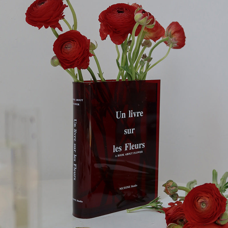 Book-Shaped Acrylic Vase for Artistic Flower Displays