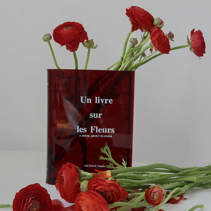 Book-Shaped Acrylic Vase for Artistic Flower Displays