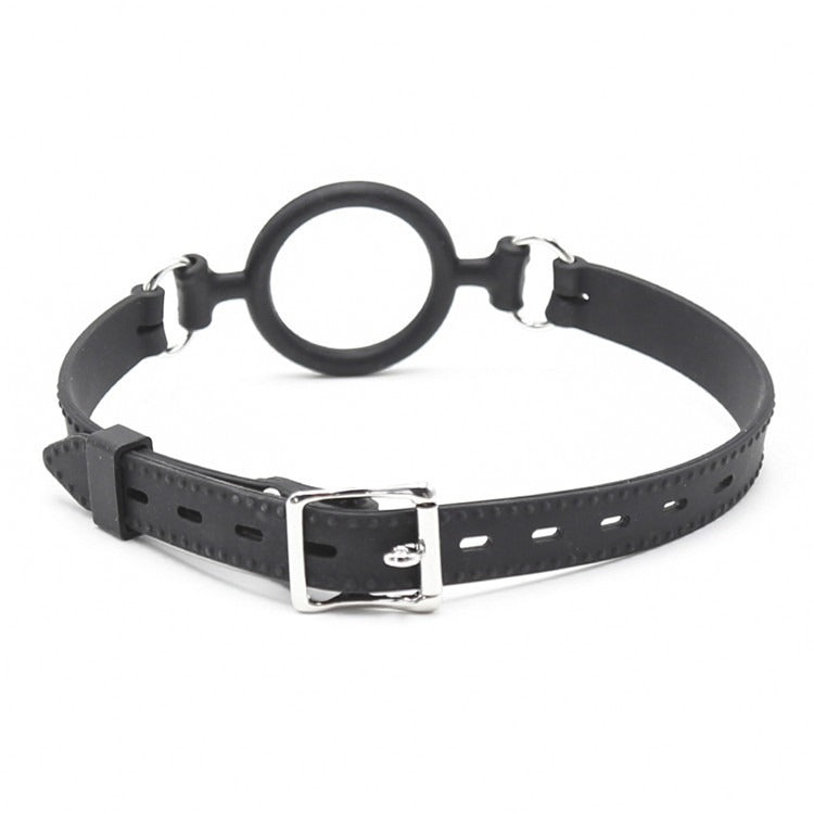 Open Mouth Gag Ring - Adjustable Silicone Buckle Strap