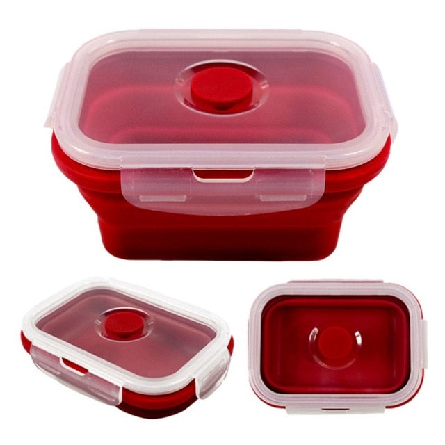 Collapsible Silicone Lunch Box Set, Folds Flat
