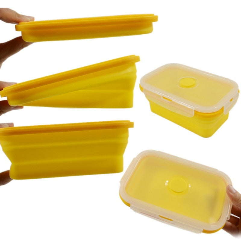 Collapsible Silicone Lunch Box Set, Folds Flat