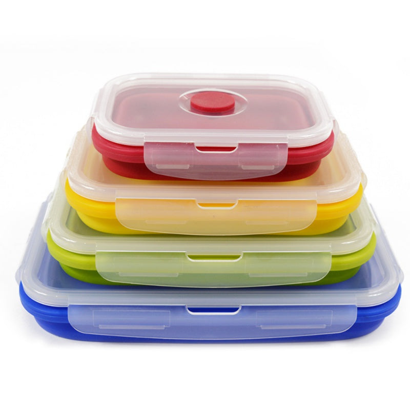 Collapsible Silicone Lunch Box Set, Folds Flat