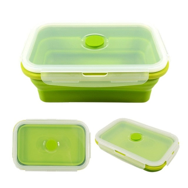 Collapsible Silicone Lunch Box Set, Folds Flat
