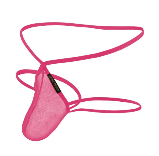 Men's Sheer Mesh Thong Underwear with Contoured Pouch
