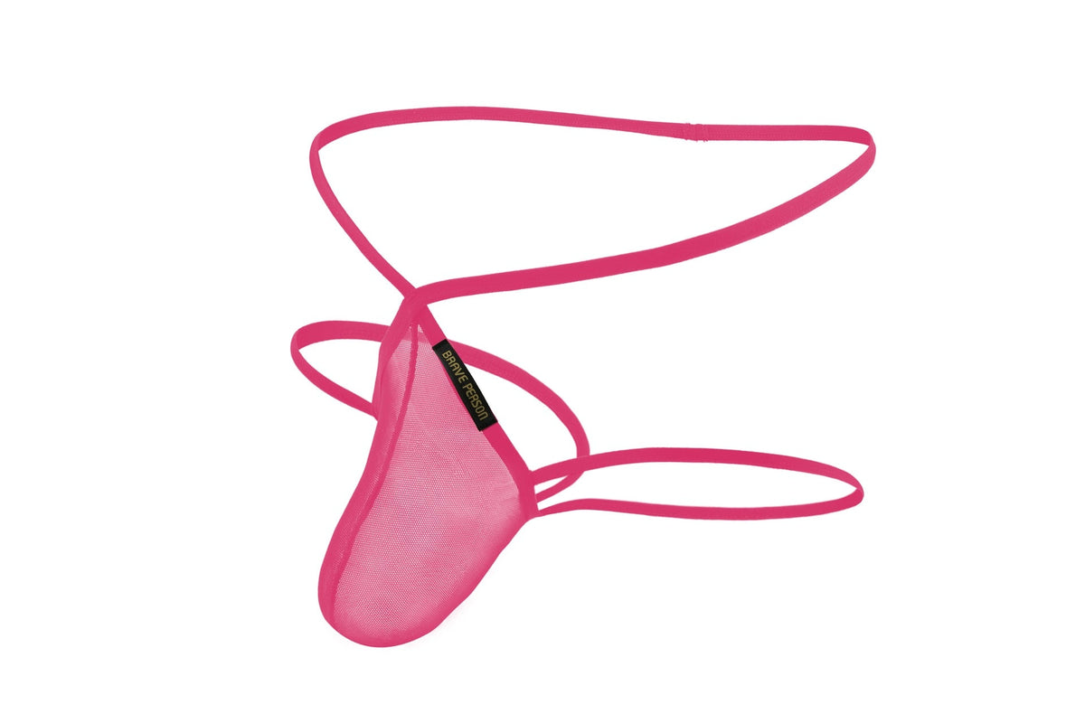Men's Sheer Mesh Thong Underwear with Contoured Pouch