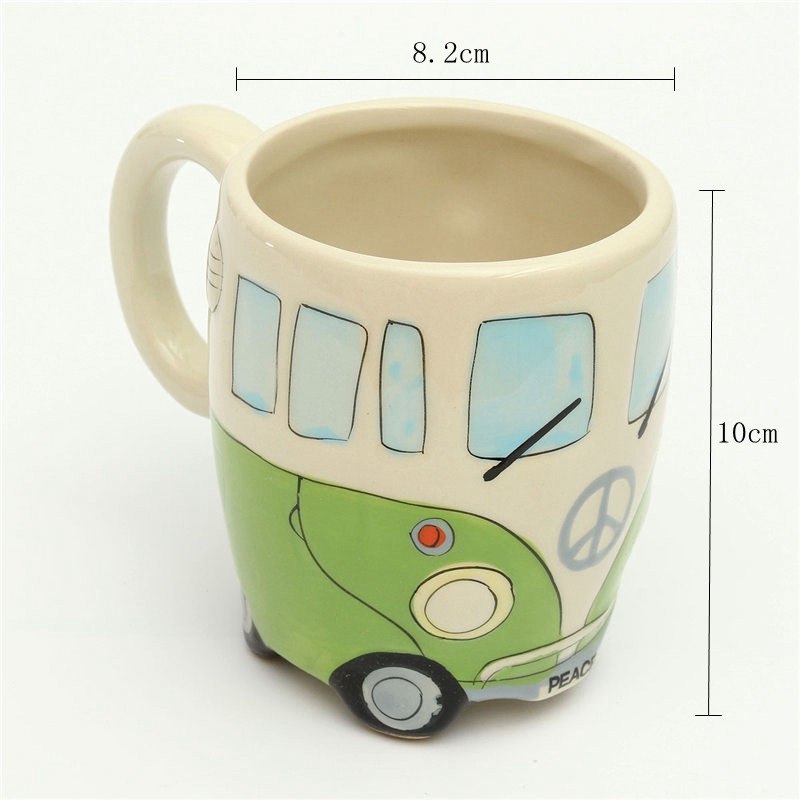 Retro Bus Mug: Hand-Painted 3D Ceramic Coffee Cup Gift