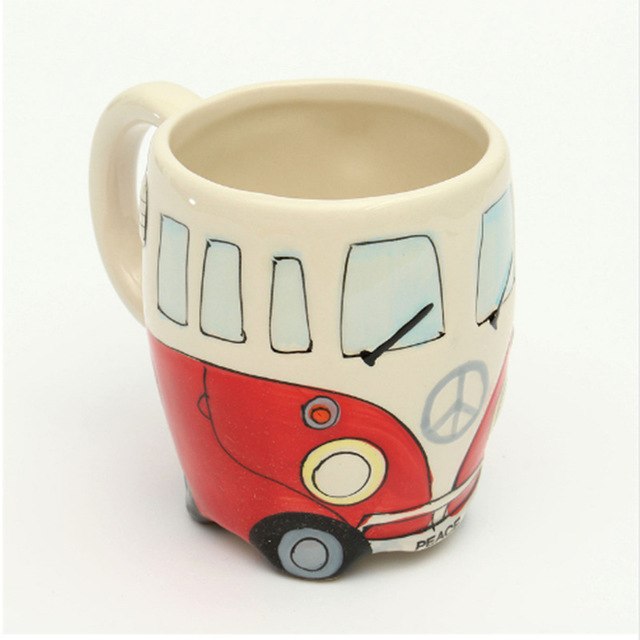 Retro Bus Mug: Hand-Painted 3D Ceramic Coffee Cup Gift