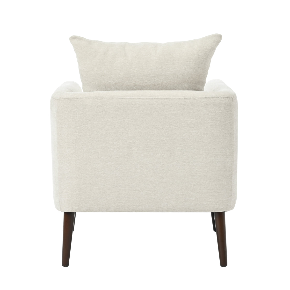 Beige Upholstered Accent Armchair with Walnut Legs