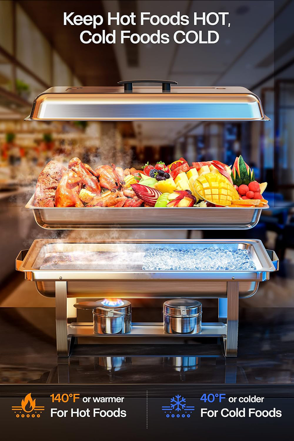 Stainless Steel Chafing Dish for Buffets & Catering, 8 Qt