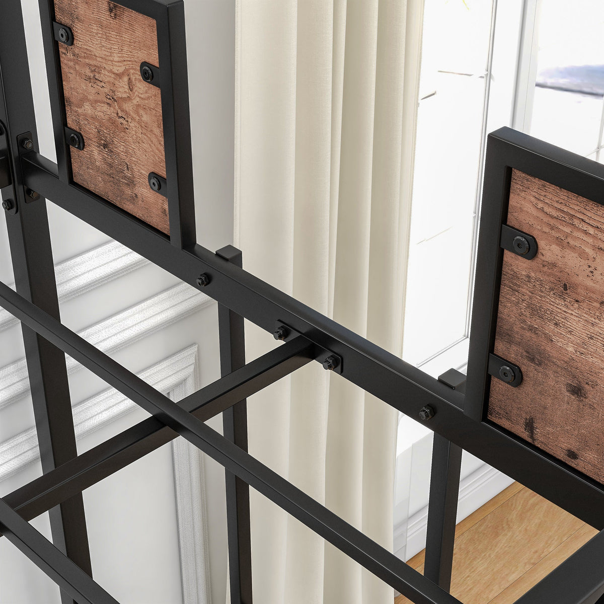 Twin Over Twin Metal Bunk Bed with Ladder and Guardrail