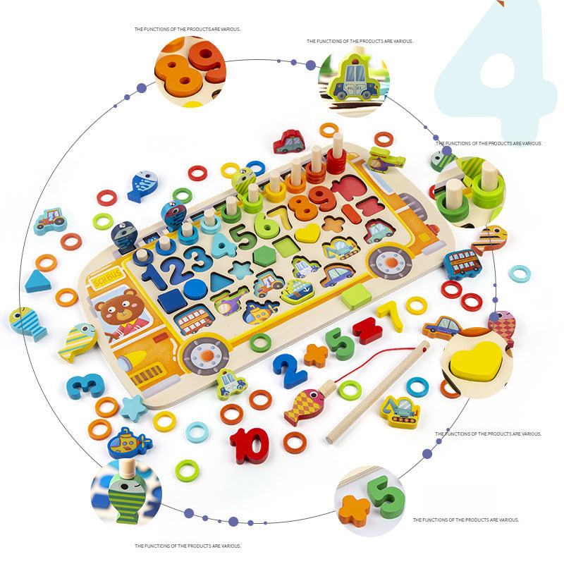 Wooden Busy Board Toy for Counting & Fine-Motor Play