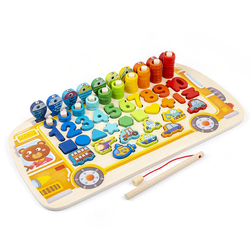 Wooden Busy Board Toy for Counting & Fine-Motor Play