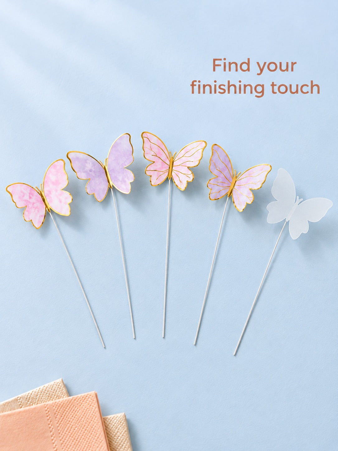 Butterfly Cake Topper Set with Gold Foil for Birthdays