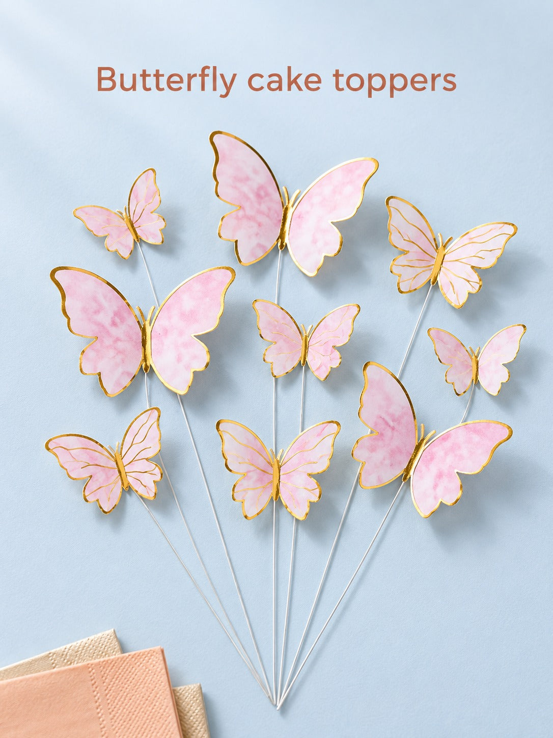Butterfly Cake Topper Set with Gold Foil for Birthdays