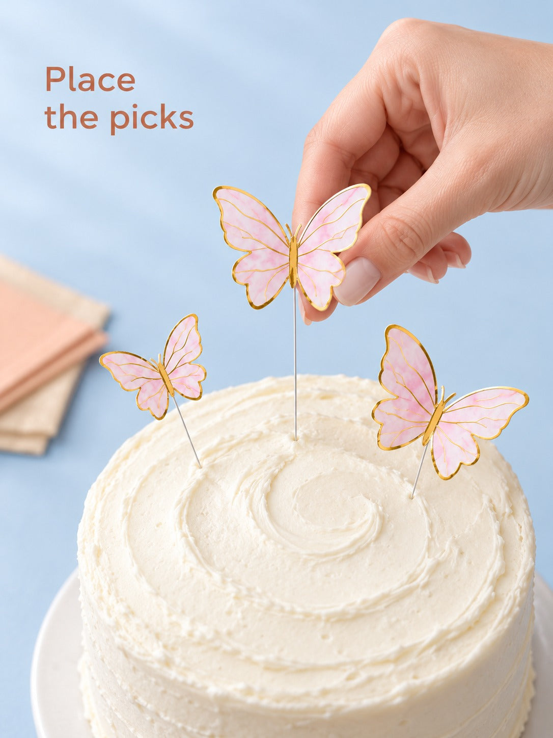 Butterfly Cake Topper Set with Gold Foil for Birthdays