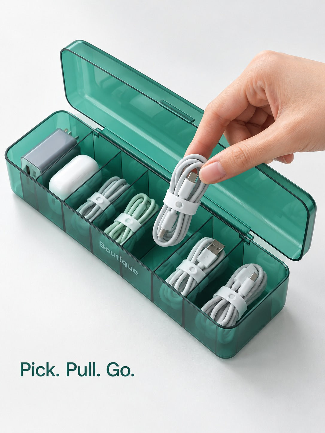 Cable Storage Box, 7 Compartments for Tangle-Free Chargers