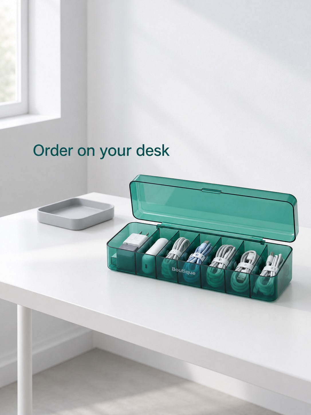 Cable Storage Box, 7 Compartments for Tangle-Free Chargers