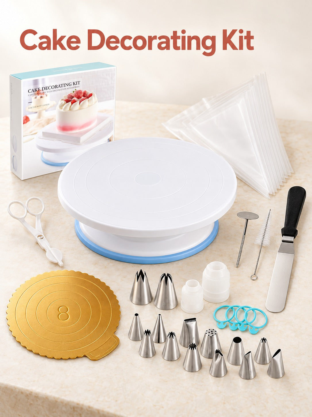 Cake Decorating Kit 126 Piece with Turntable and Tips
