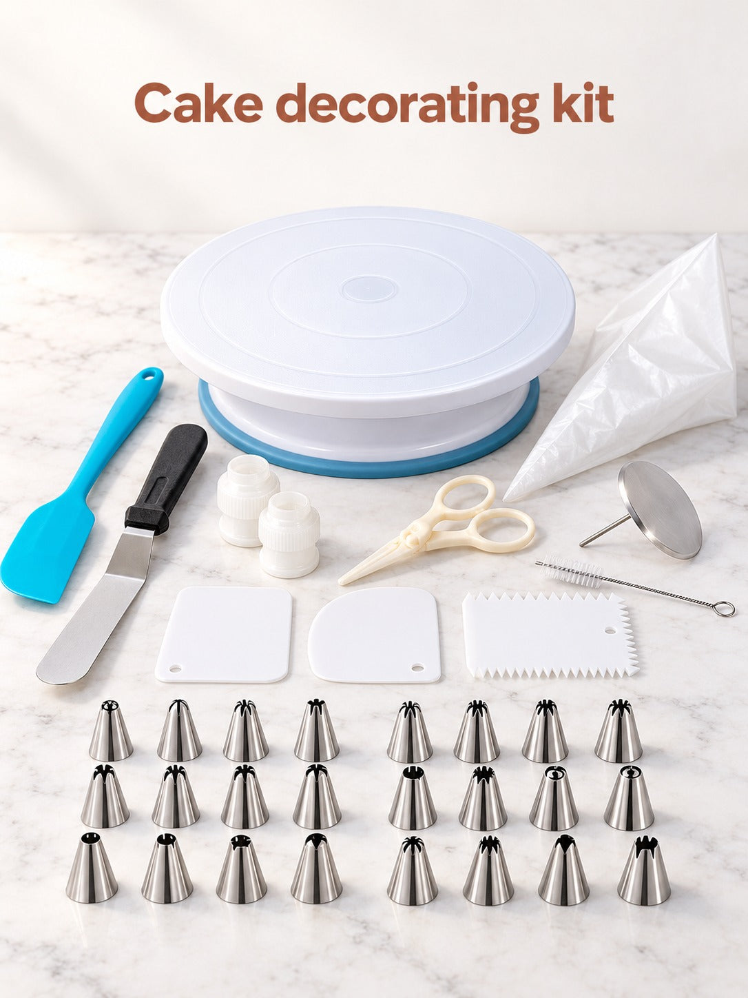 Cake Decorating Kit with Turntable and 24 Piping Tips