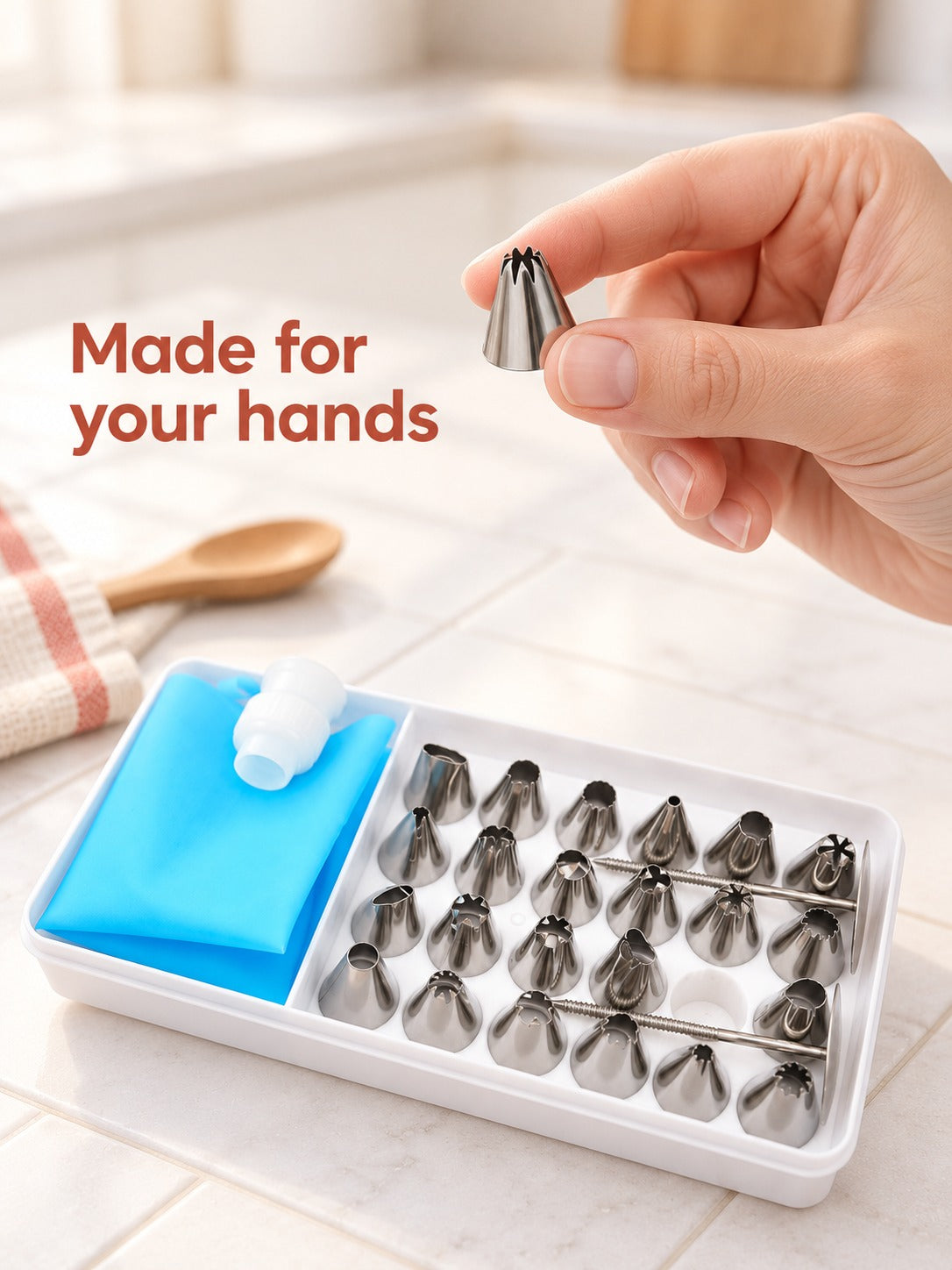 Cake Decorating Piping Tip Set: 24 Stainless Steel Nozzles