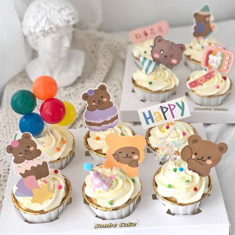 Bear Cake Toppers for Kids' Birthday Cupcake Party