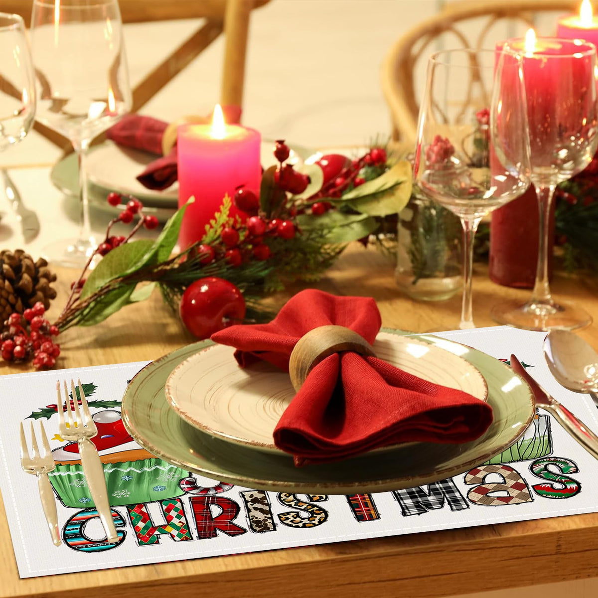 Christmas Linen Placemats for Festive Dining Decor