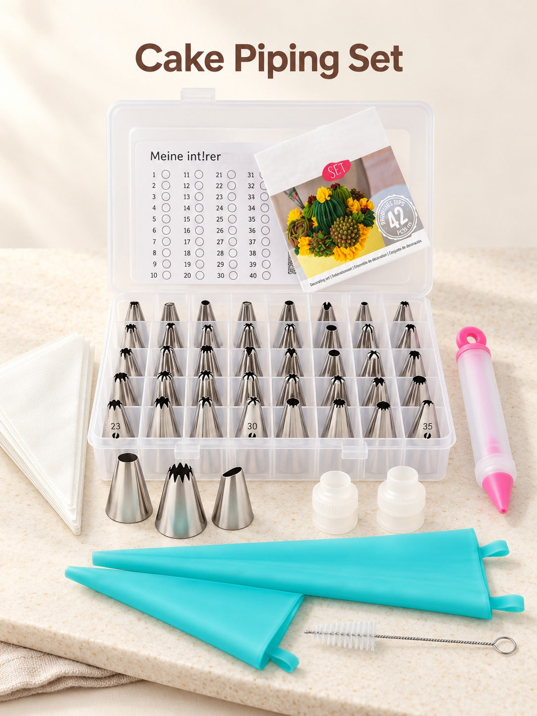 Cake Piping Nozzle Set: 42 Numbered Tips for Cupcakes
