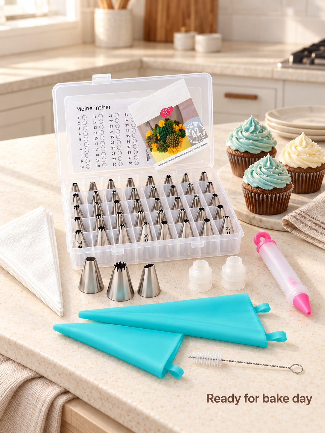 Cake Piping Nozzle Set: 42 Numbered Tips for Cupcakes